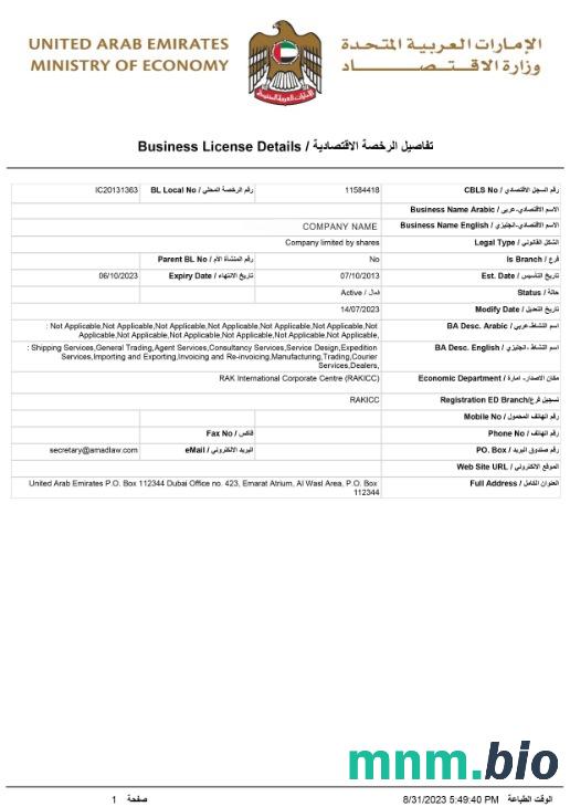 UAE Business license Word i szablon PDF